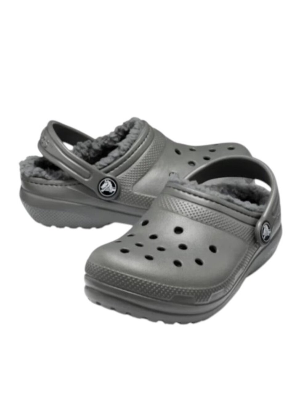 Kids Classic Lined Baya Crocs Charcoal Gray Fuzzy Lined Clog 9 Toddler Baby NWT
